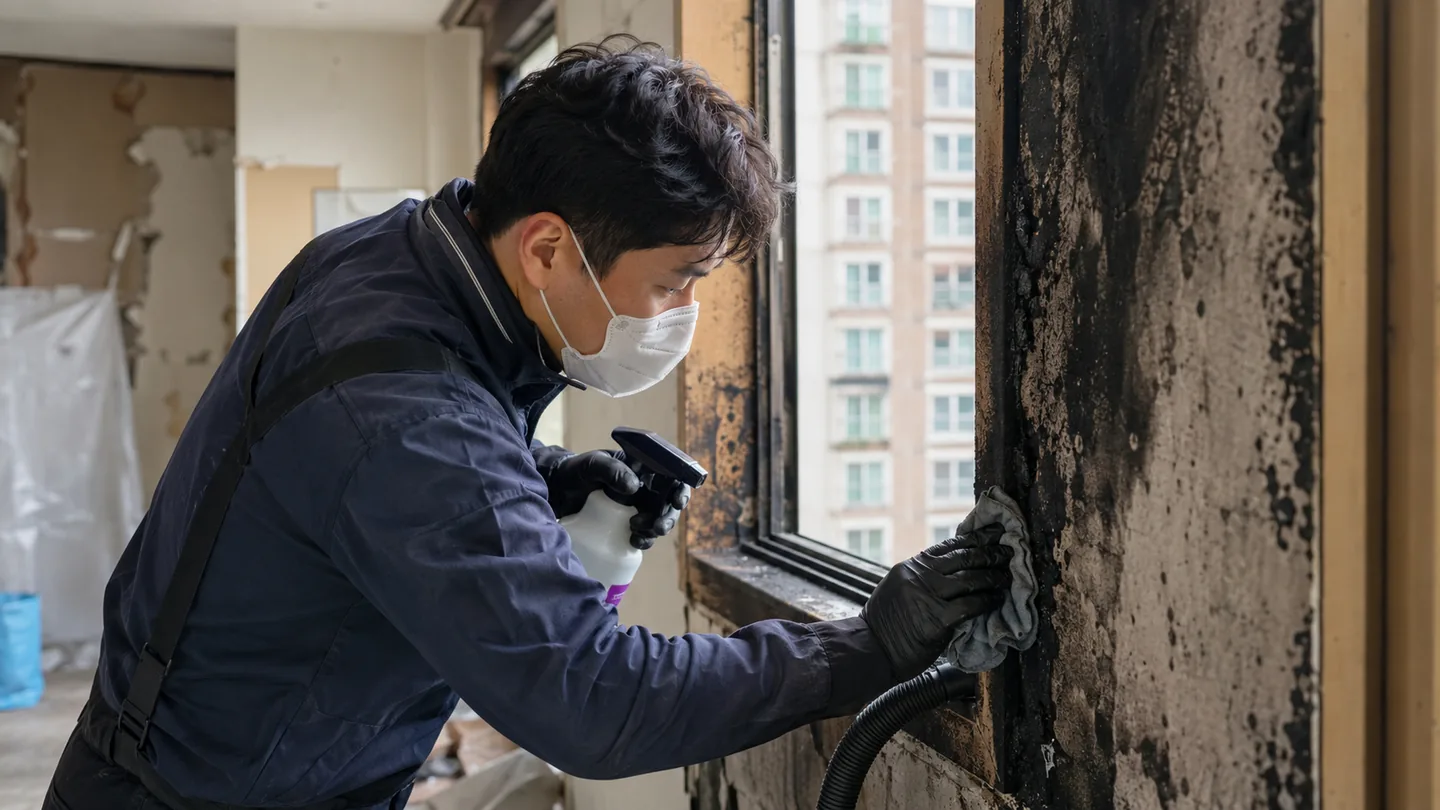 화재청소 벽면 그을음 상태 점검 실제 작업 사진